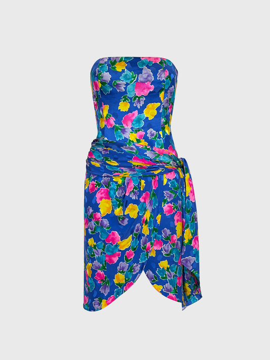 JEAN-LOUIS SCHERRER Spring 1988 Vintage Documented Floral Silk Dress Runway Design