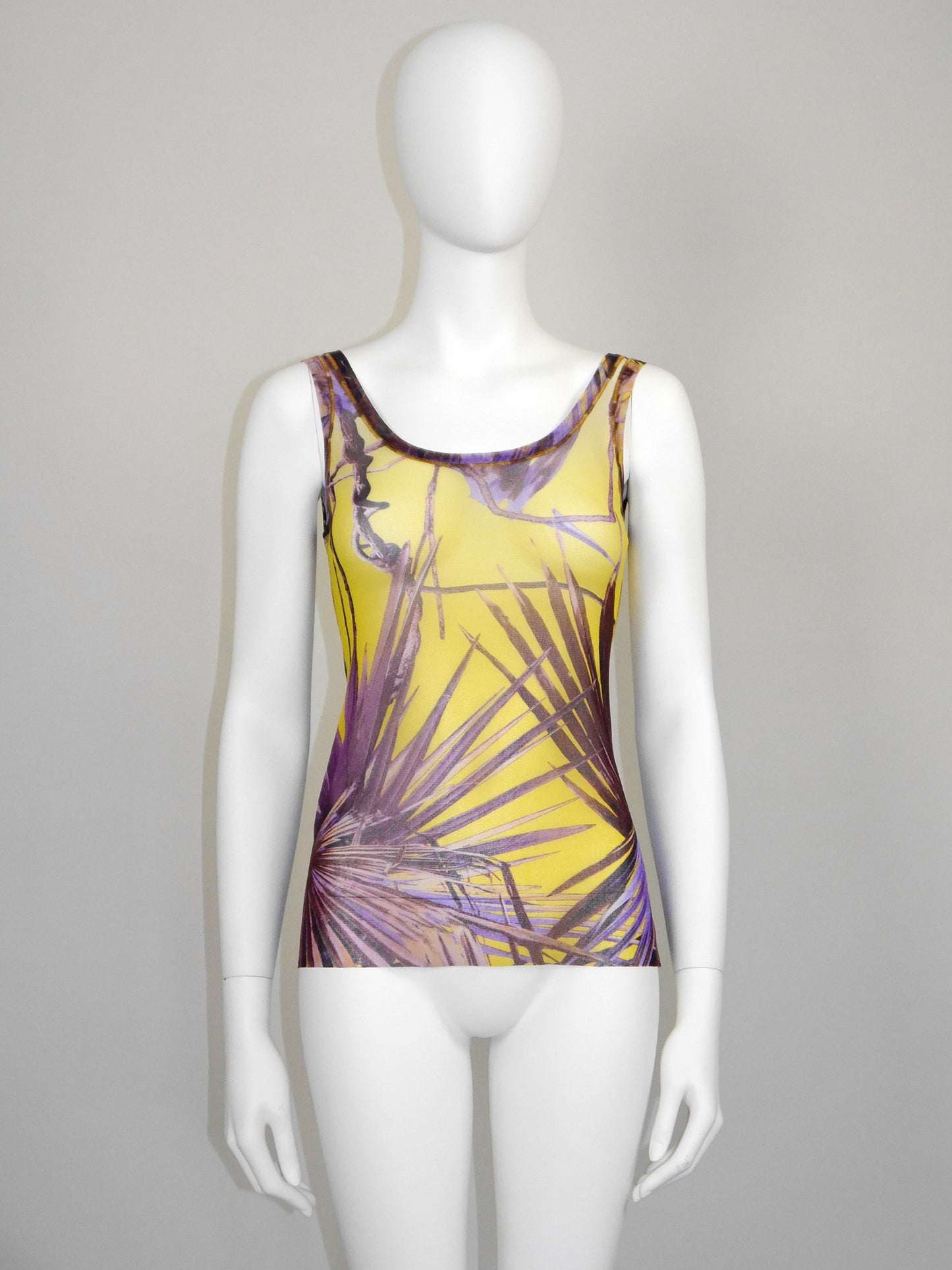 JEAN PAUL GAULTIER 1990s 2000s Vintage Palm Print Mesh Top & Pleated Wrap Skirt Size L
