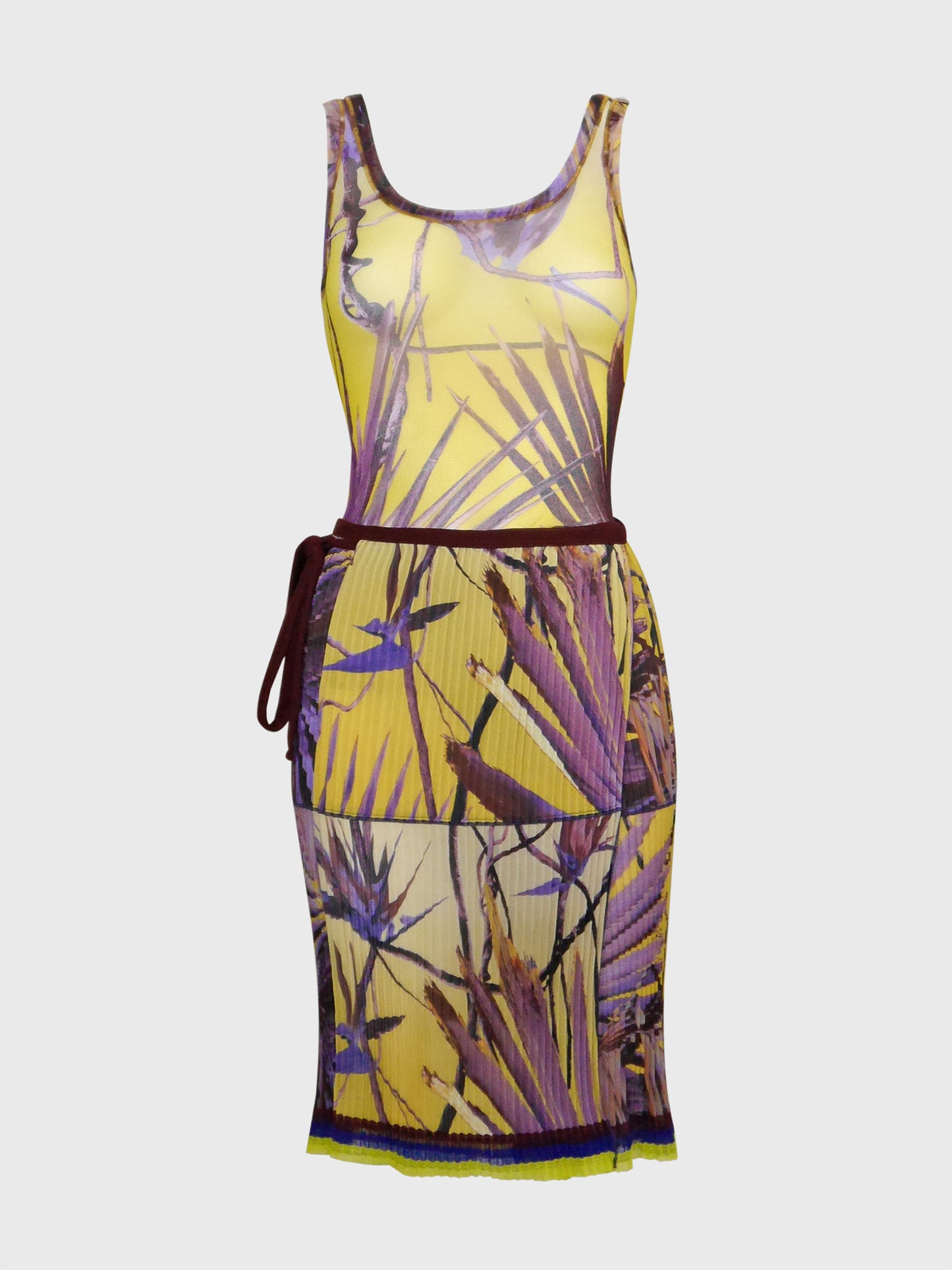 JEAN PAUL GAULTIER 1990s 2000s Vintage Palm Print Mesh Top & Pleated Wrap Skirt Size L