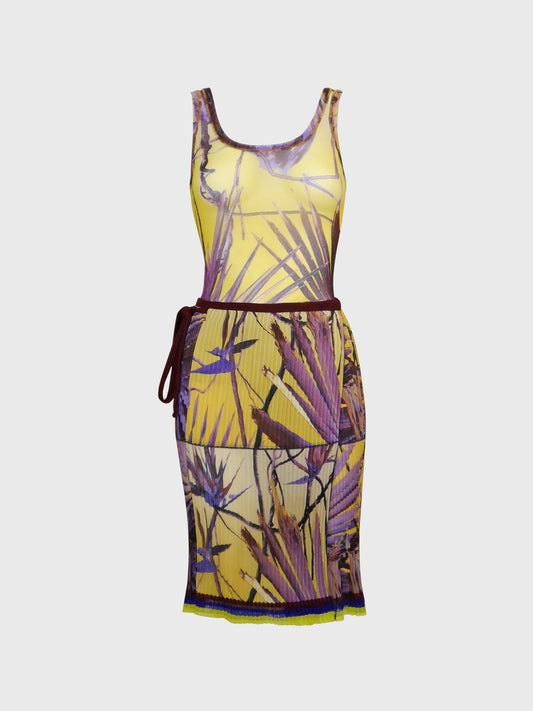 JEAN PAUL GAULTIER 1990s 2000s Vintage Palm Print Mesh Top & Pleated Wrap Skirt Size L