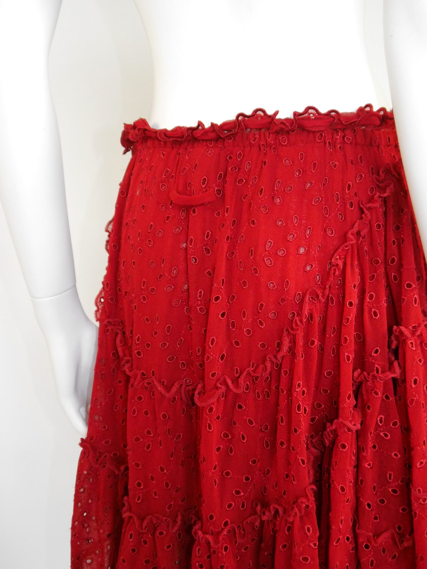 JEAN PAUL GAULTIER 1990s 2000s Vintage Red Lace Top & Ruffled Skirt Set NWT Size S-M