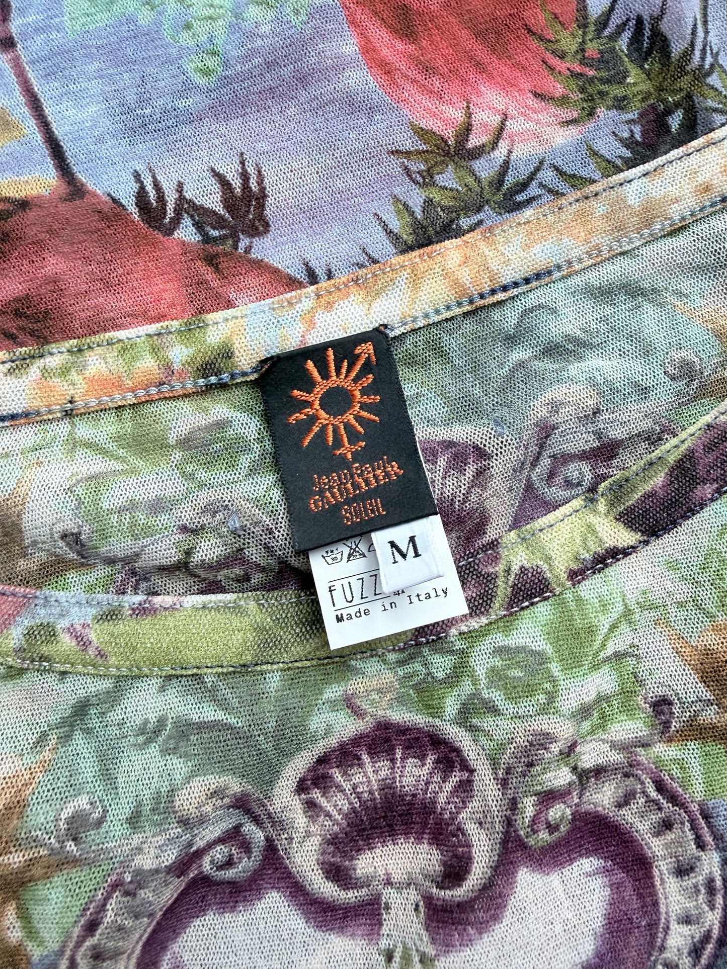 JEAN PAUL GAULTIER 1990s Vintage Flamingo Print Mesh Shirt Top Size M