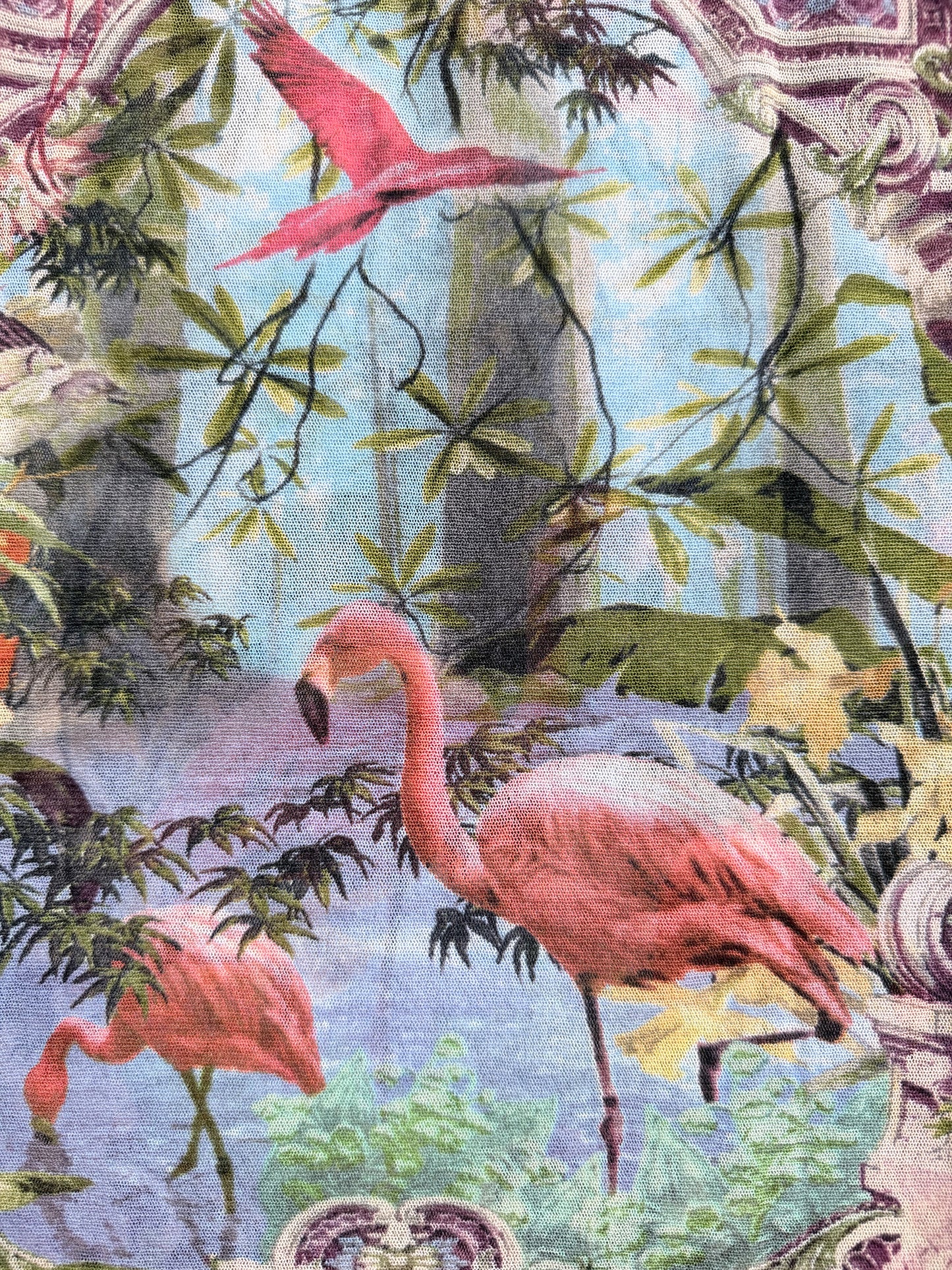 JEAN PAUL GAULTIER 1990s Vintage Flamingo Print Mesh Shirt Top Size M