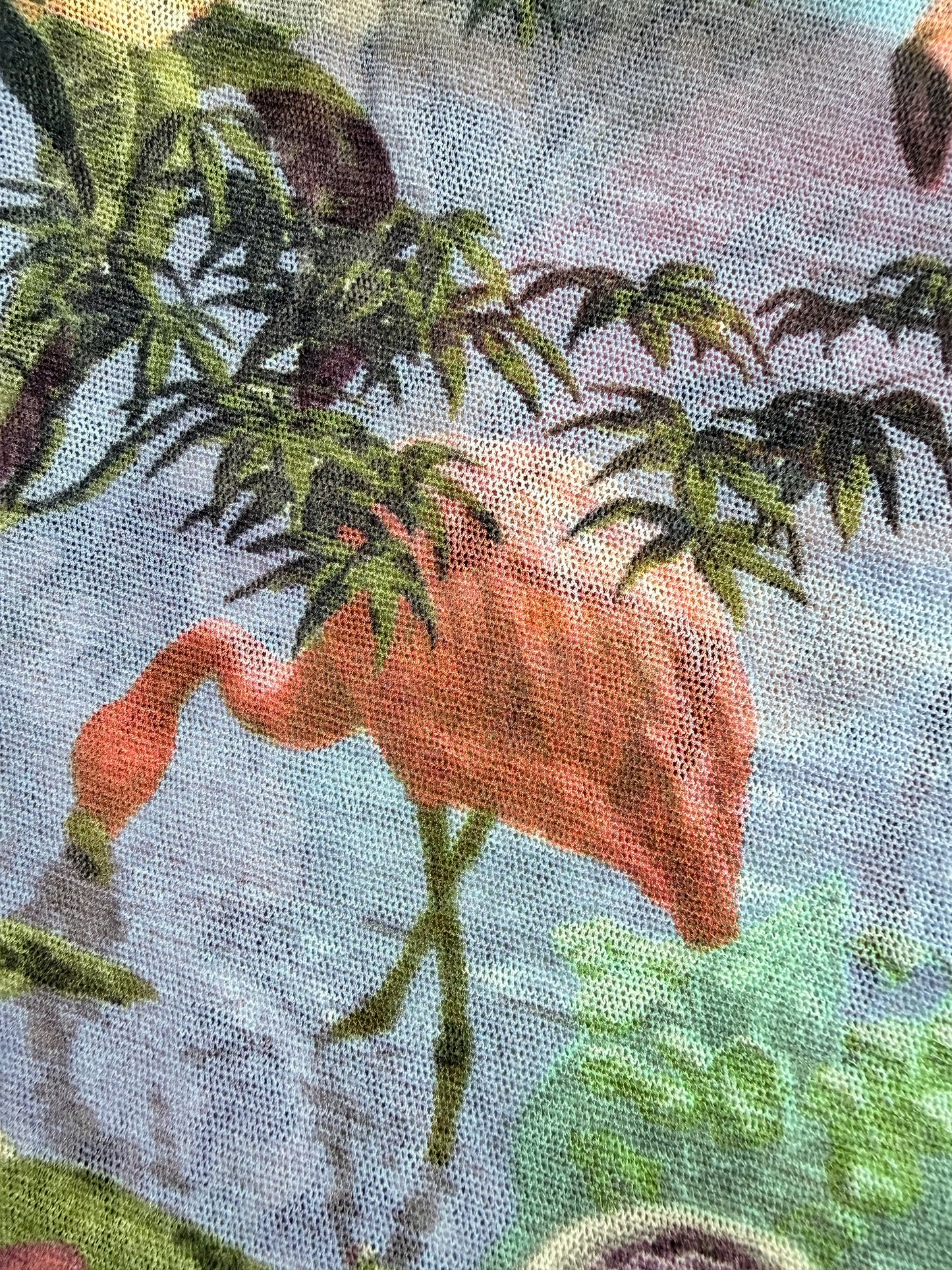 JEAN PAUL GAULTIER 1990s Vintage Flamingo Print Mesh Shirt Top Size M