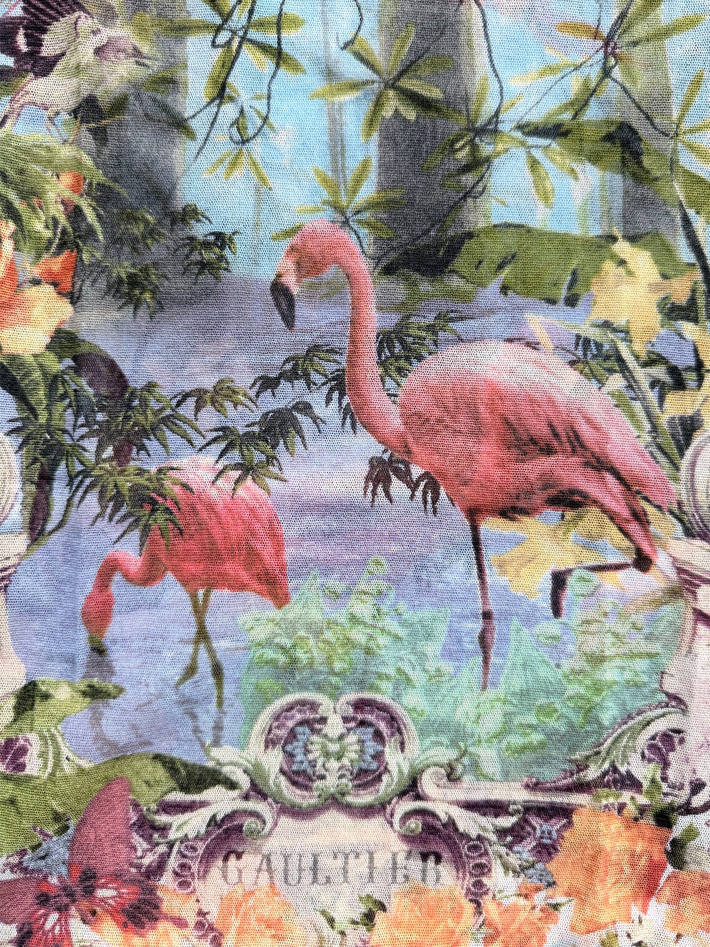 JEAN PAUL GAULTIER 1990s Vintage Flamingo Print Mesh Shirt Top Size M