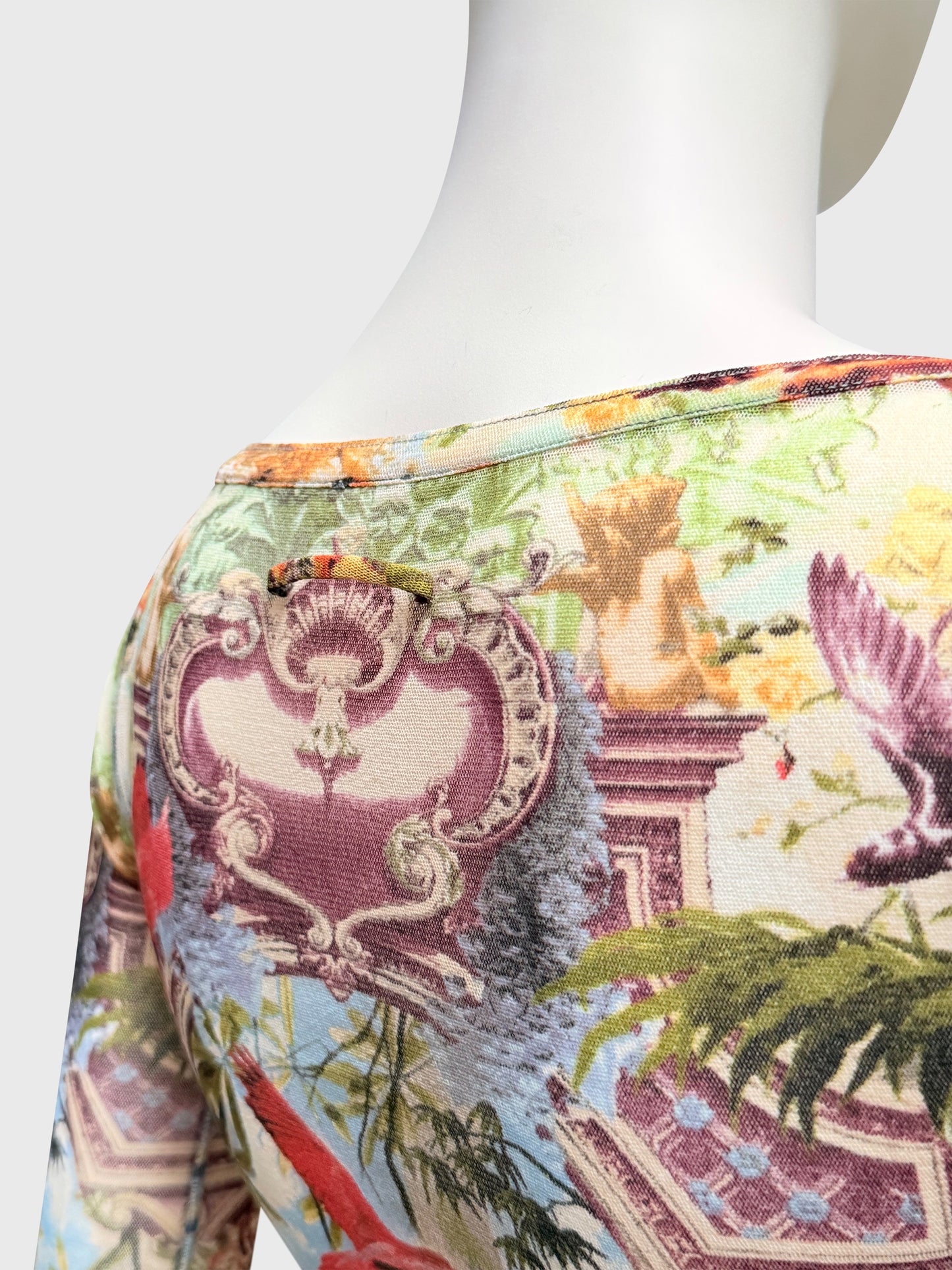 JEAN PAUL GAULTIER 1990s Vintage Flamingo Print Mesh Shirt Top Size M