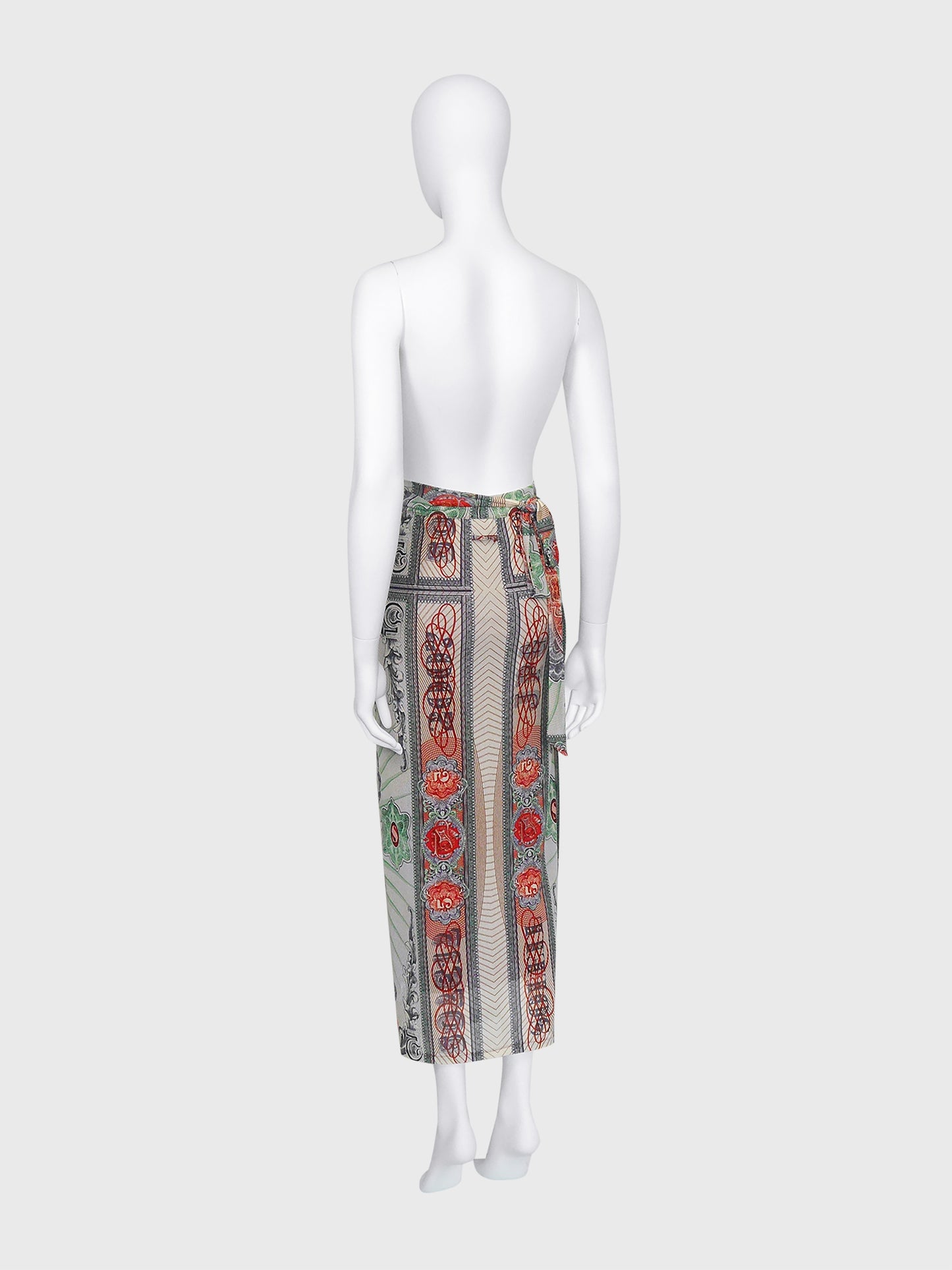 JEAN PAUL GAULTIER c. Spring 1994 Vintage Money Print Maxi Skirt Pareo Size XS-S