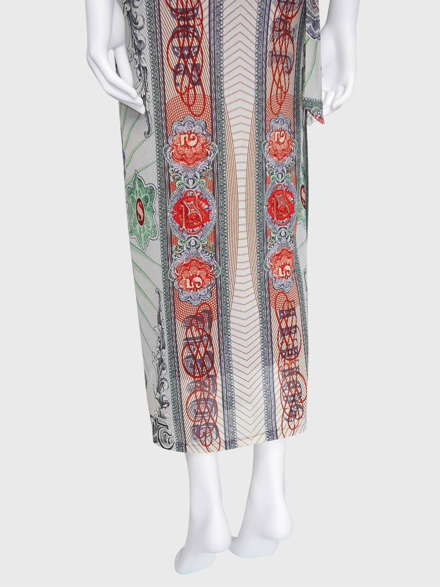 JEAN PAUL GAULTIER c. Spring 1994 Vintage Money Print Maxi Skirt Pareo Size XS-S
