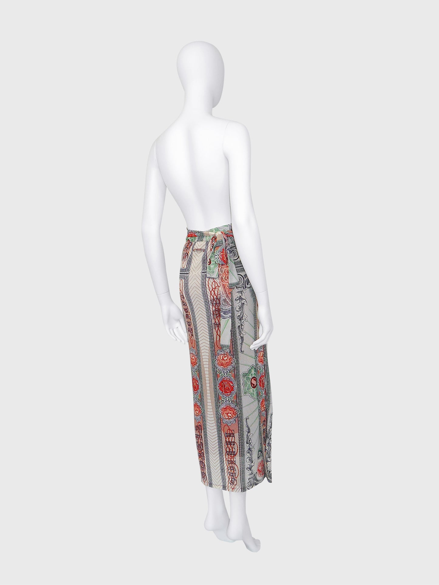 JEAN PAUL GAULTIER c. Spring 1994 Vintage Money Print Maxi Skirt Pareo Size XS-S