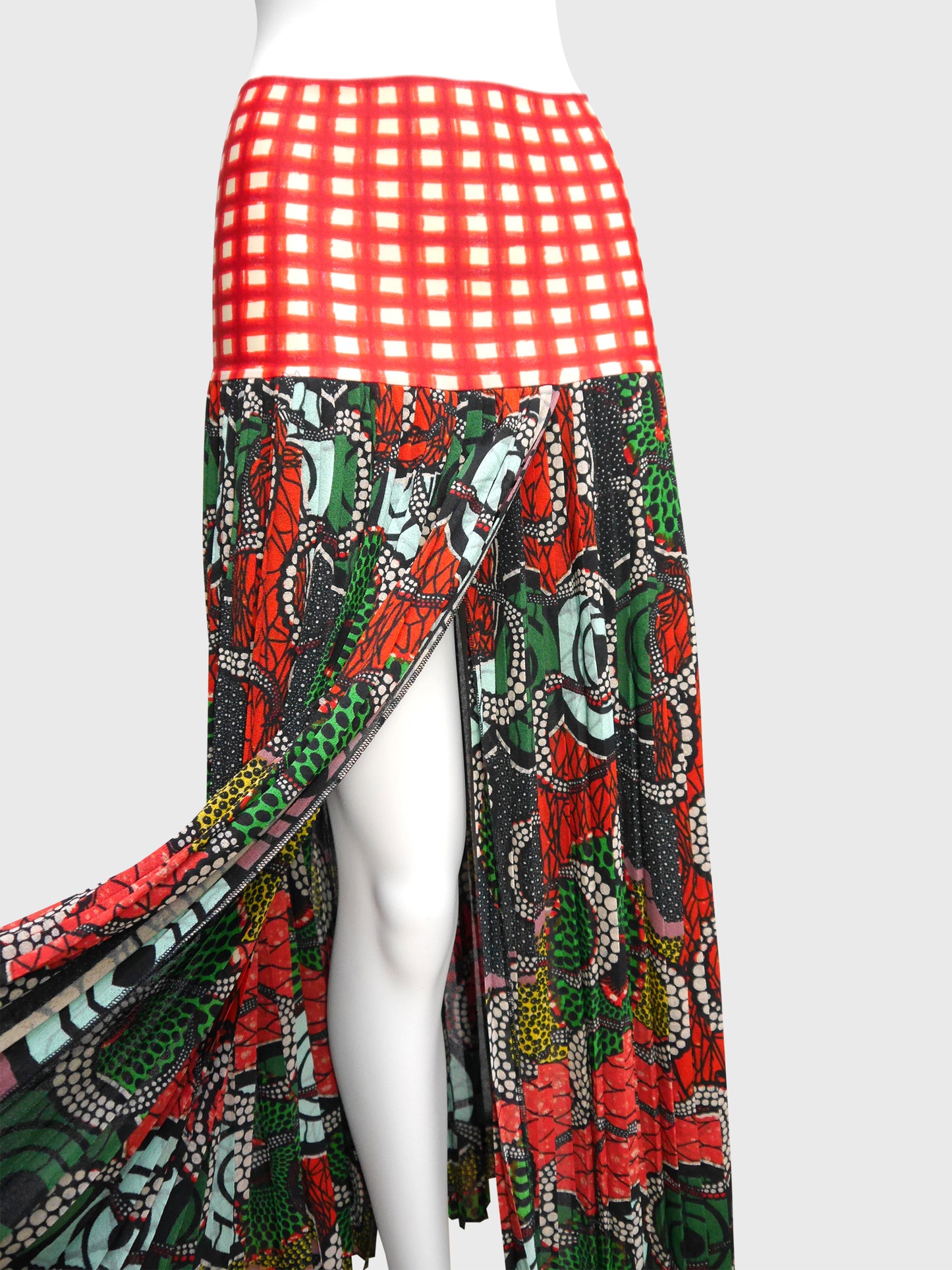 JEAN PAUL GAULTIER c. 1996 Cyberbaba Op Art Print 1990s Vintage Maxi Skirt Size M