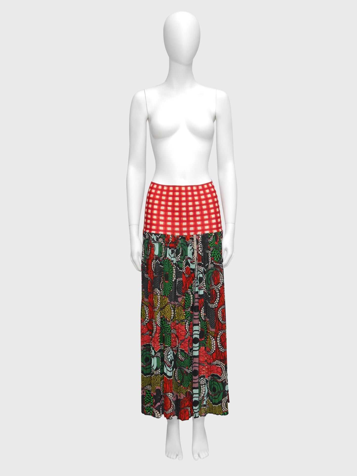 JEAN PAUL GAULTIER c. 1996 Cyberbaba Op Art Print 1990s Vintage Maxi Skirt Size M