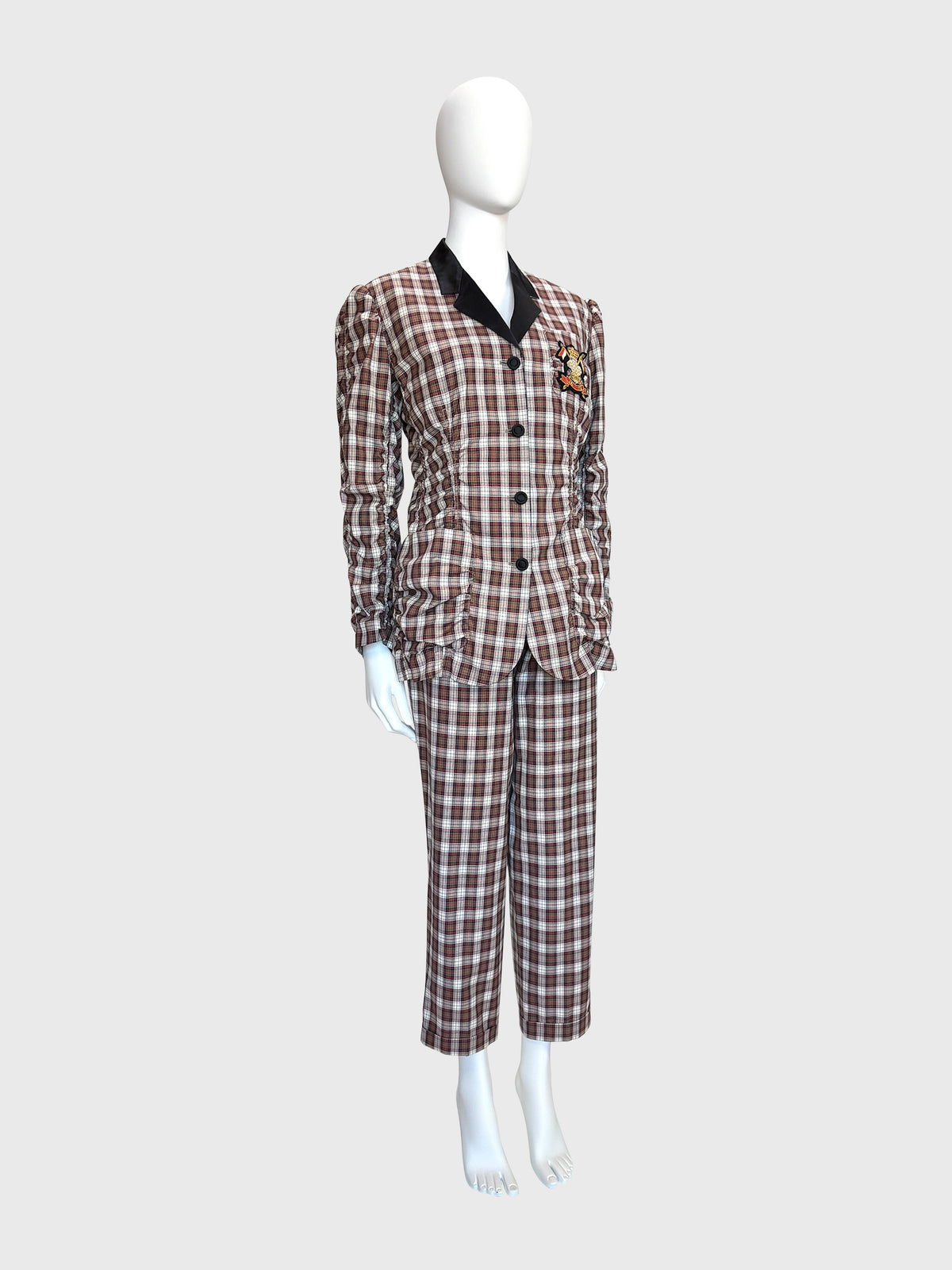 JEAN PAUL GAULTIER 2000s Vintage Tartan Pajama-Style Suit with Shirred Jacket Size S
