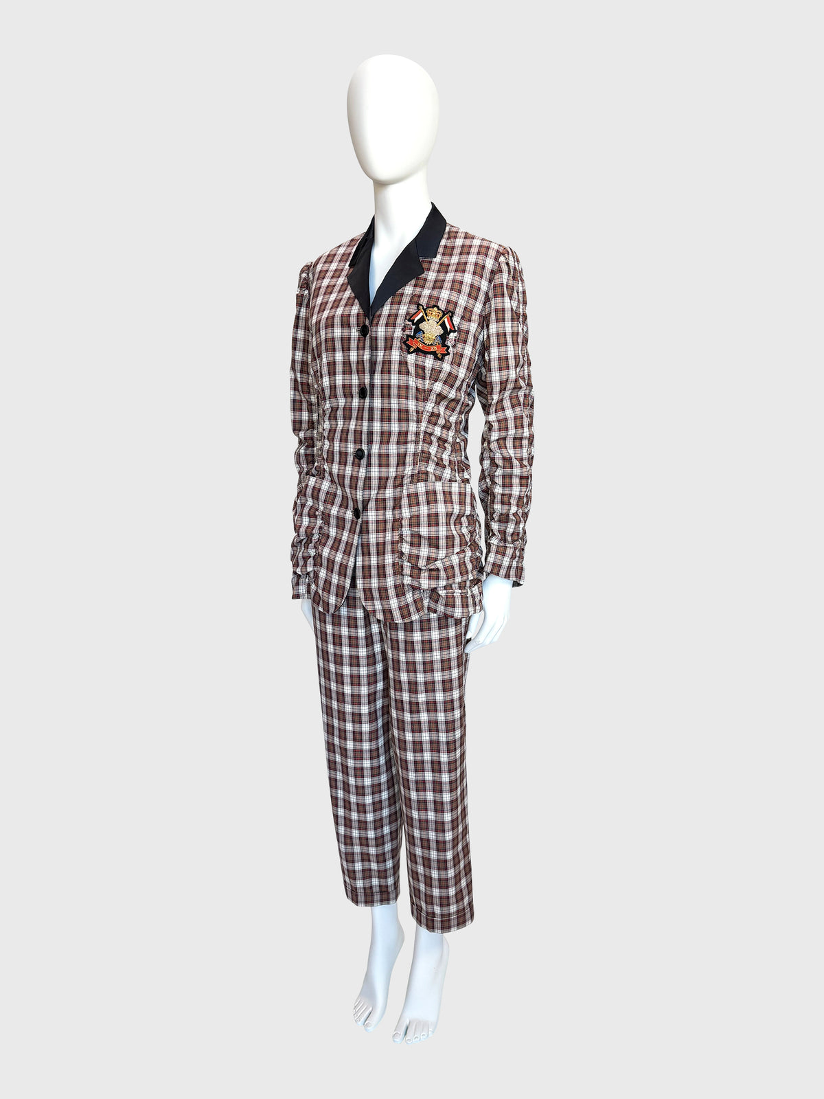 JEAN PAUL GAULTIER 2000s Vintage Tartan Pajama-Style Suit with Shirred Jacket Size S