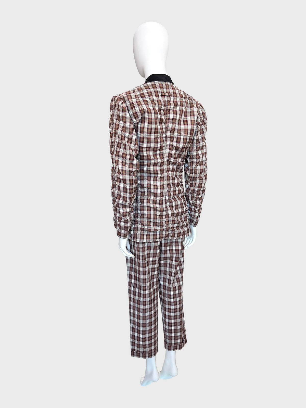 JEAN PAUL GAULTIER 2000s Vintage Tartan Pajama-Style Suit with Shirred Jacket Size S