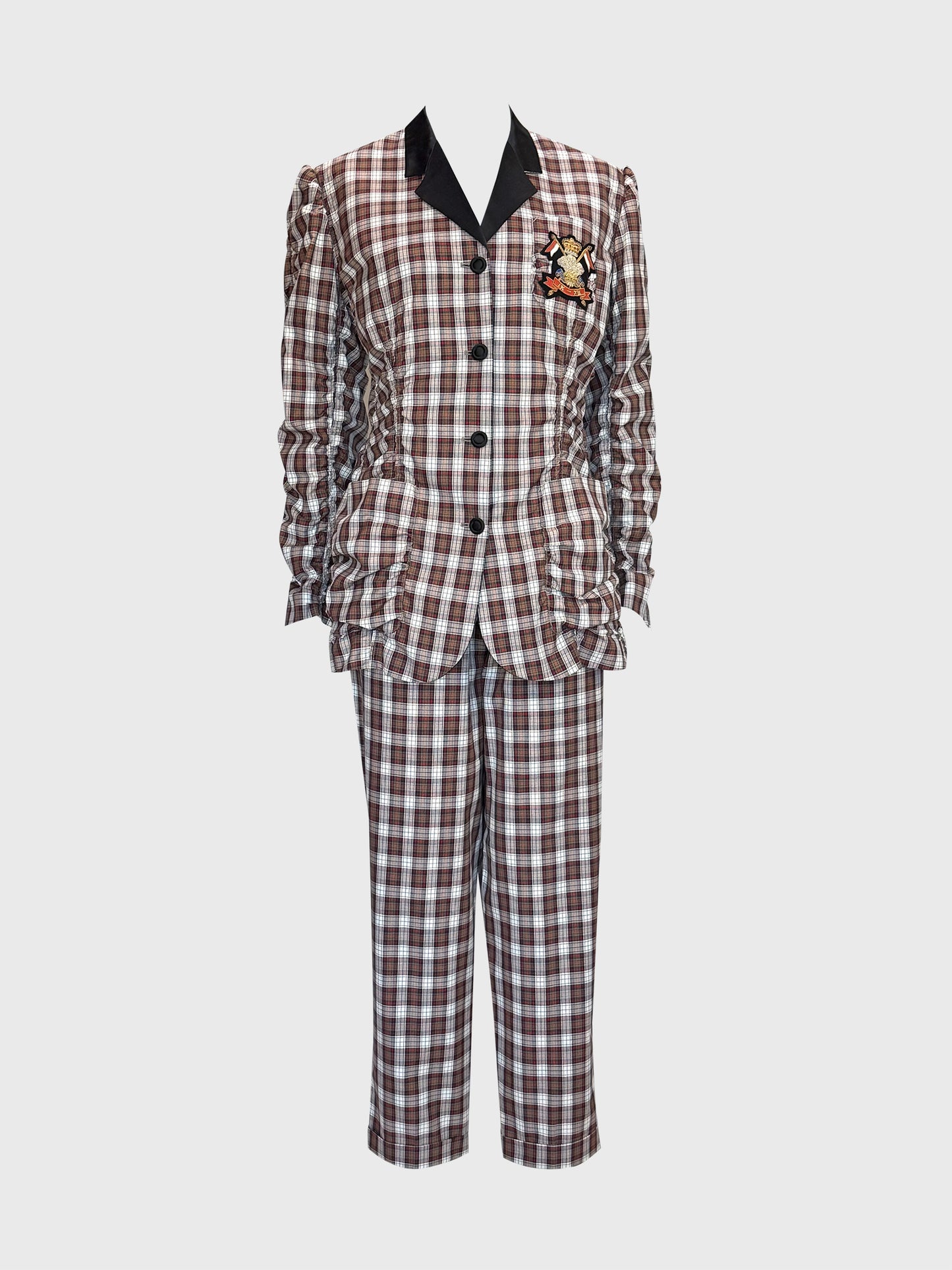 JEAN PAUL GAULTIER 2000s Vintage Tartan Pajama-Style Suit with Shirred Jacket