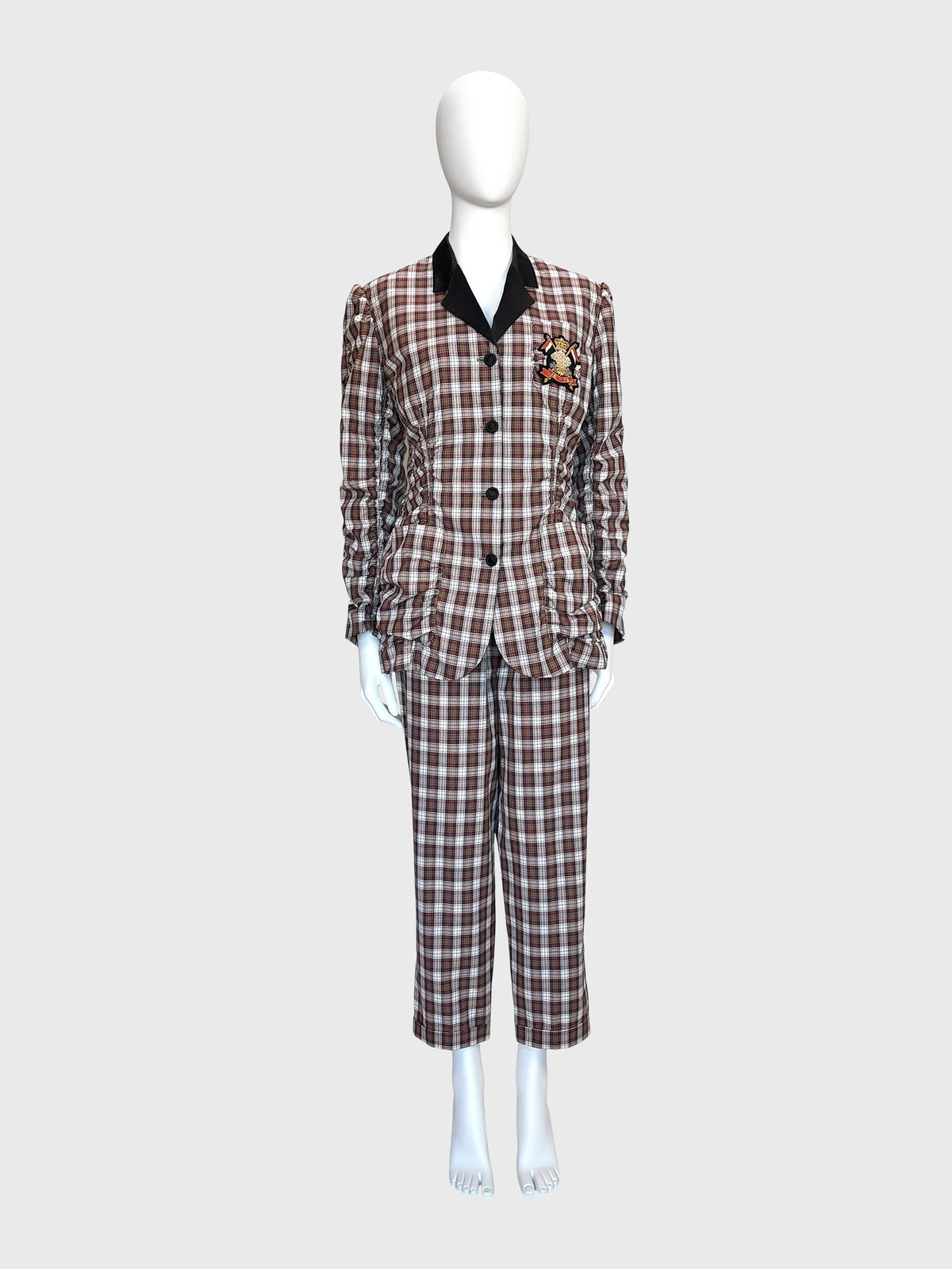 JEAN PAUL GAULTIER 2000s Vintage Tartan Pajama-Style Suit with Shirred Jacket Size S