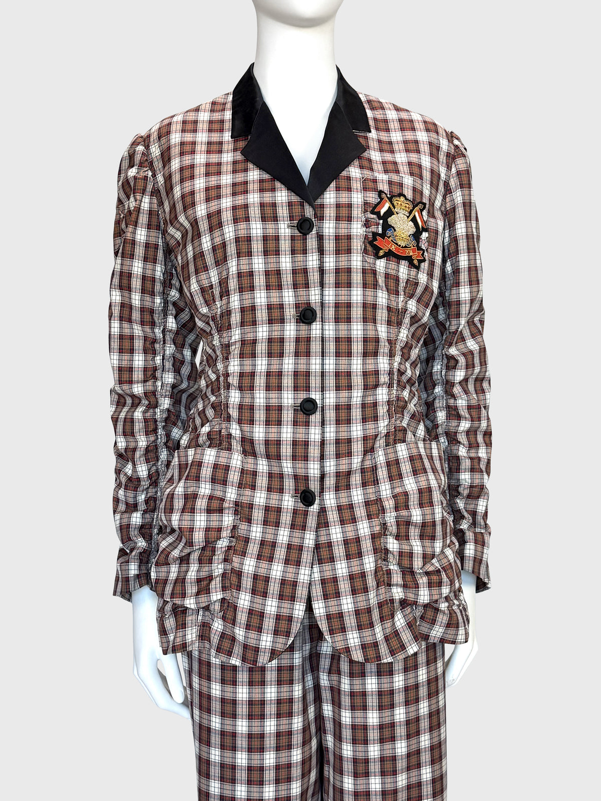 JEAN PAUL GAULTIER 2000s Vintage Tartan Pajama-Style Suit with Shirred Jacket Size S
