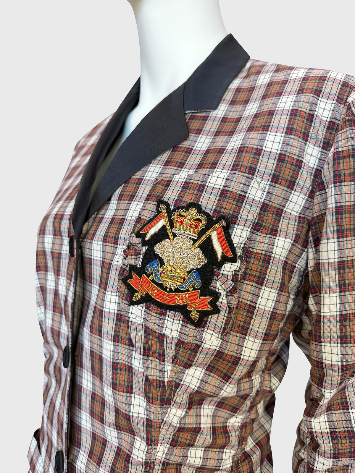 JEAN PAUL GAULTIER 2000s Vintage Tartan Pajama-Style Suit with Shirred Jacket Size S