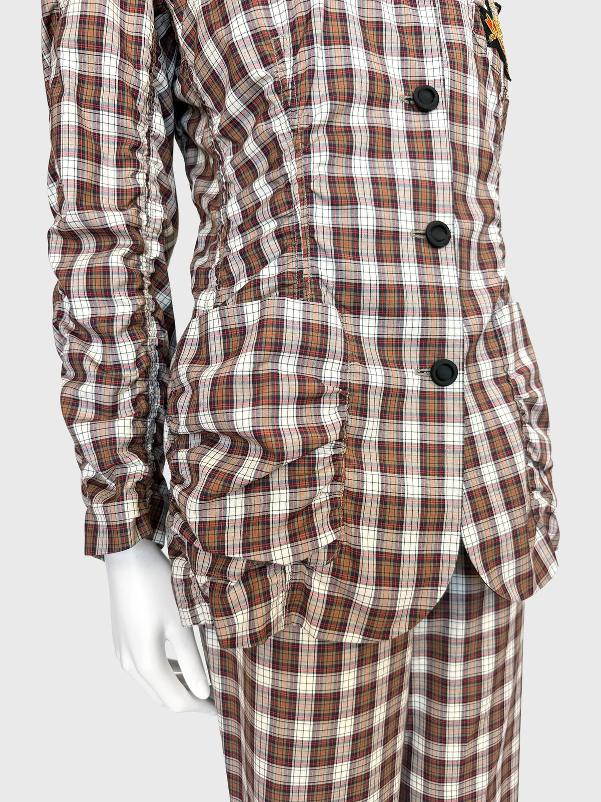 JEAN PAUL GAULTIER 2000s Vintage Tartan Pajama-Style Suit with Shirred Jacket Size S