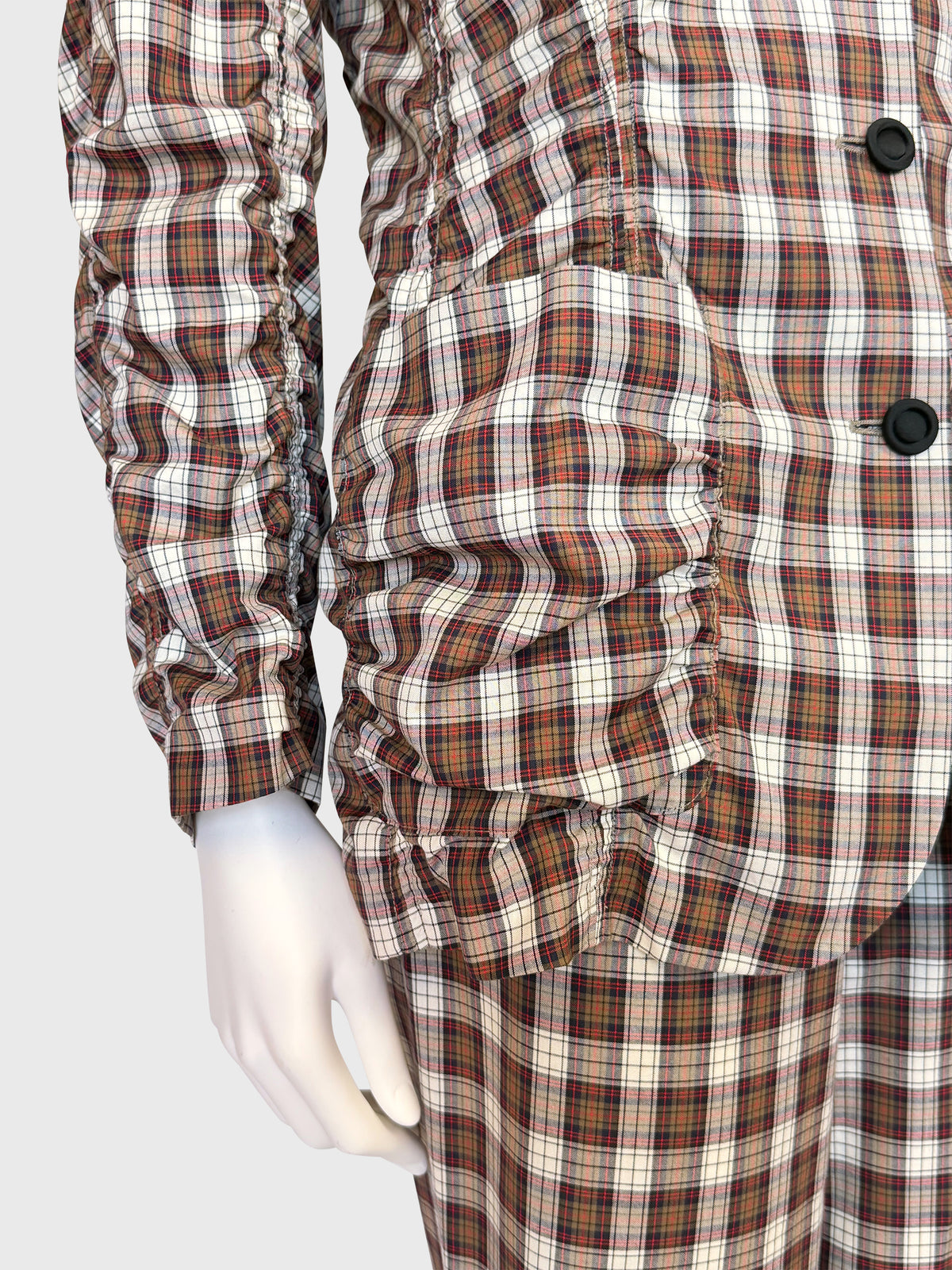 JEAN PAUL GAULTIER 2000s Vintage Tartan Pajama-Style Suit with Shirred Jacket Size S