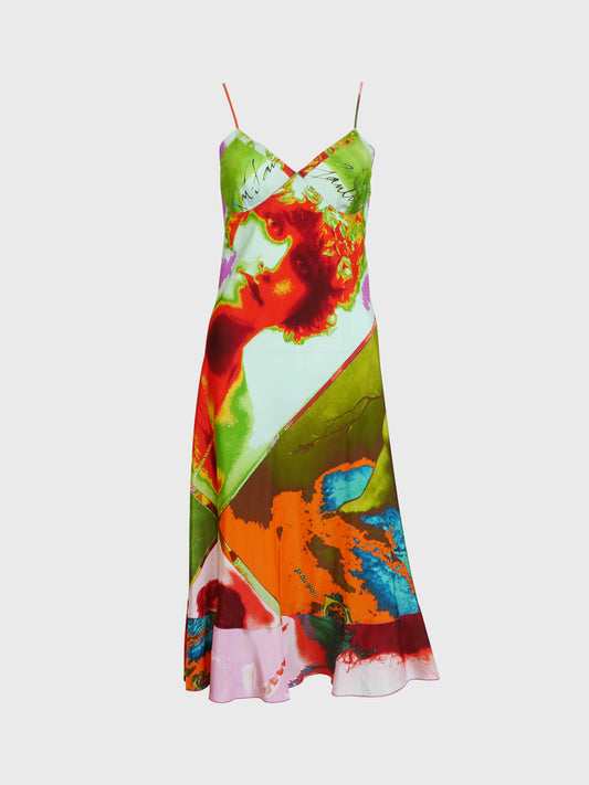 JEAN PAUL GAULTIER Spring 2002 Vintage Portrait Print Slip Dress