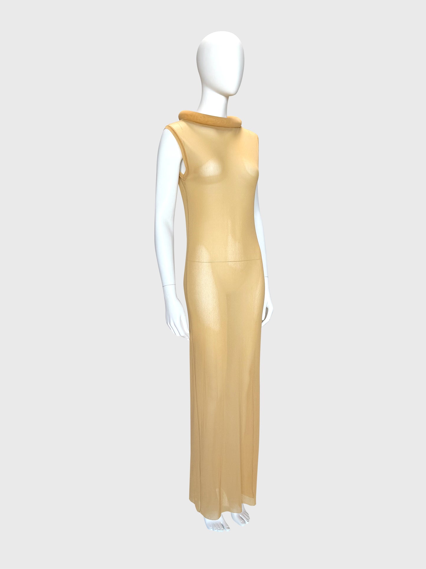 JEAN PAUL GAULTIER Fall 1999 Vintage Printed Mesh Maxi Dress & Underdress w/ Tubular Details Size L