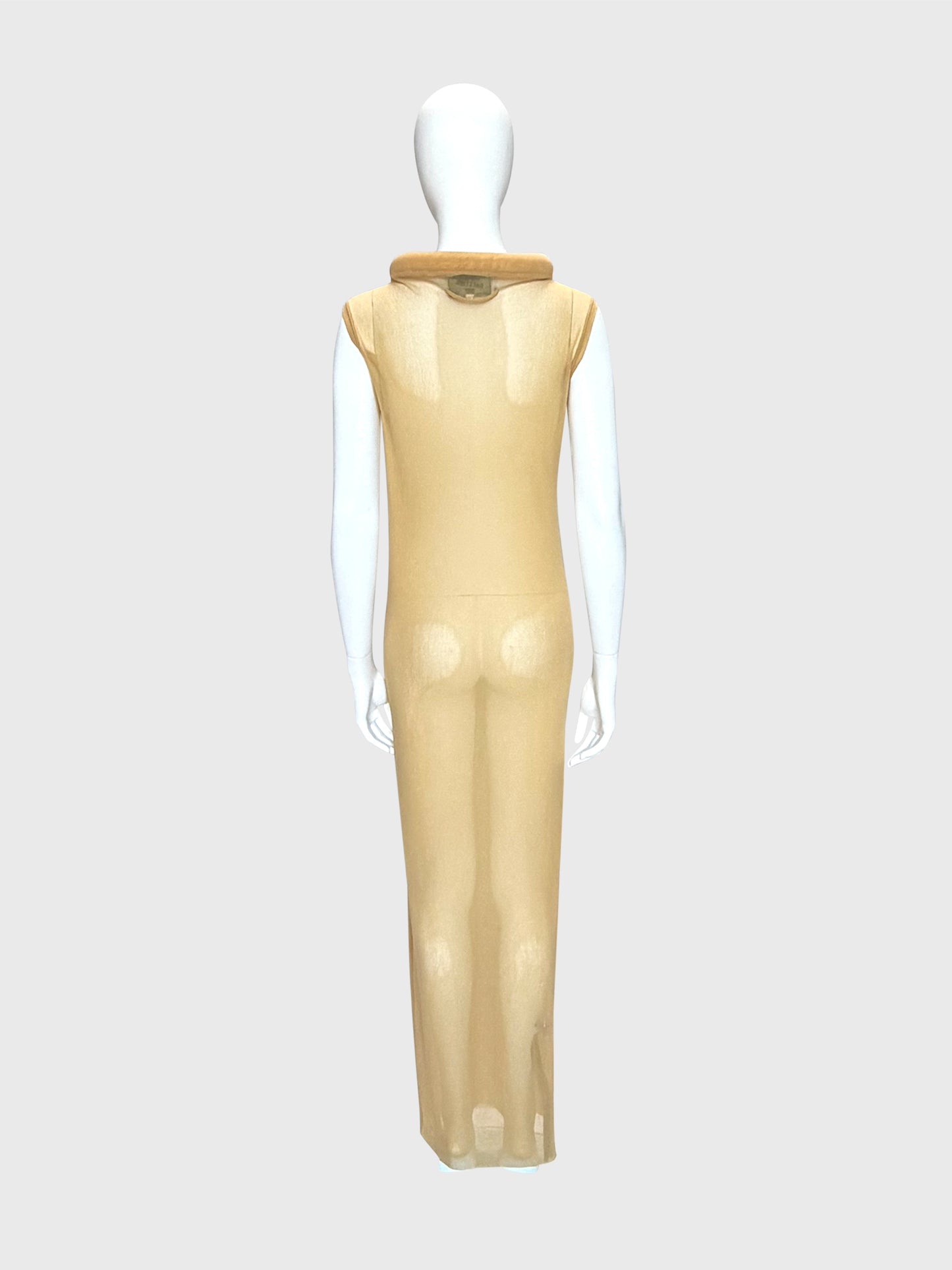 JEAN PAUL GAULTIER Fall 1999 Vintage Printed Mesh Maxi Dress & Underdress w/ Tubular Details Size L