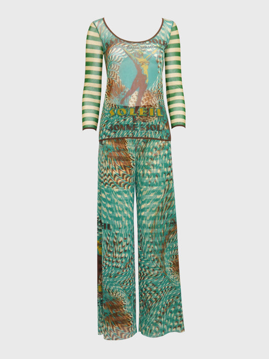 JEAN PAUL GAULTIER "Amour au Soleil" 1990s 2000s Vintage Mesh Shirt & Palazzo Pants Set NWT Size L