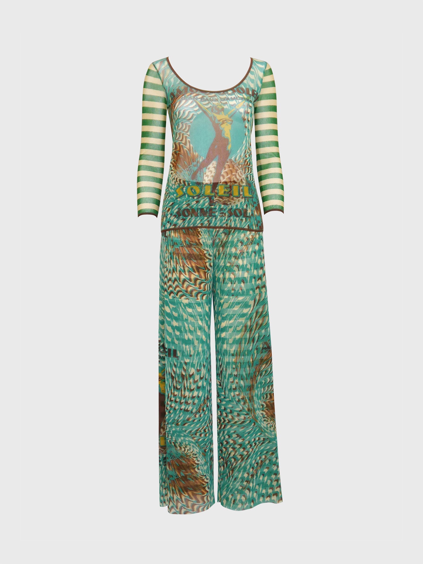 JEAN PAUL GAULTIER "Amour au Soleil" 1990s 2000s Vintage Mesh Shirt & Palazzo Pants Set NWT Size L