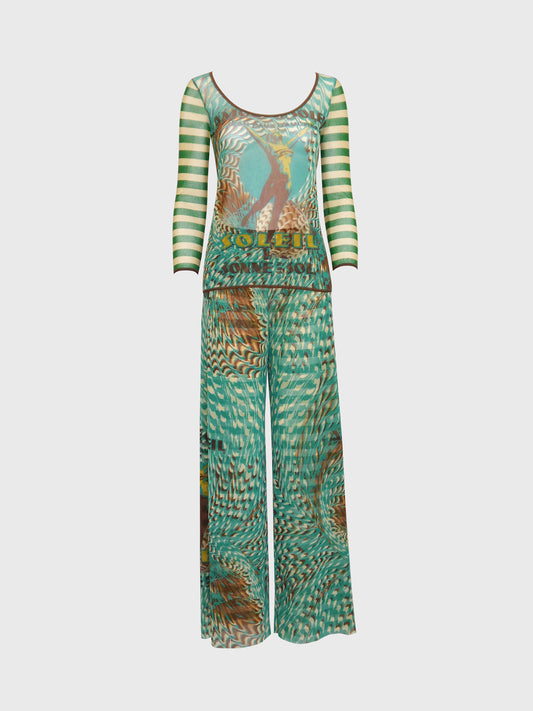 JEAN PAUL GAULTIER "Amour au Soleil" 1990s 2000s Vintage Mesh Shirt & Palazzo Pants Set NWT Size L