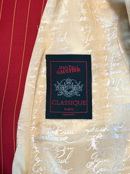 JEAN PAUL GAULTIER Spring 1997 Vintage Pinstripe Jacket & Maxi Skirt Suit Size S-M