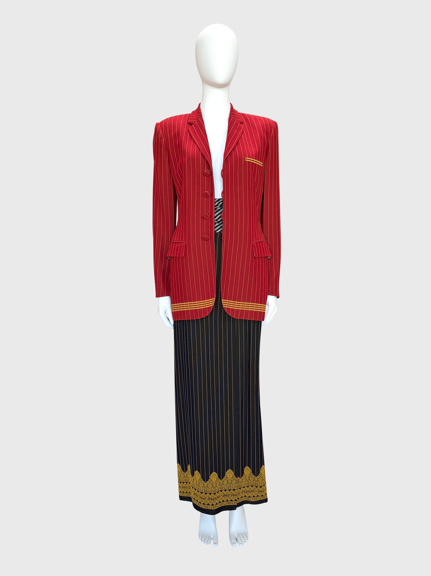 JEAN PAUL GAULTIER Spring 1997 Vintage Pinstripe Jacket & Maxi Skirt Suit Size S-M