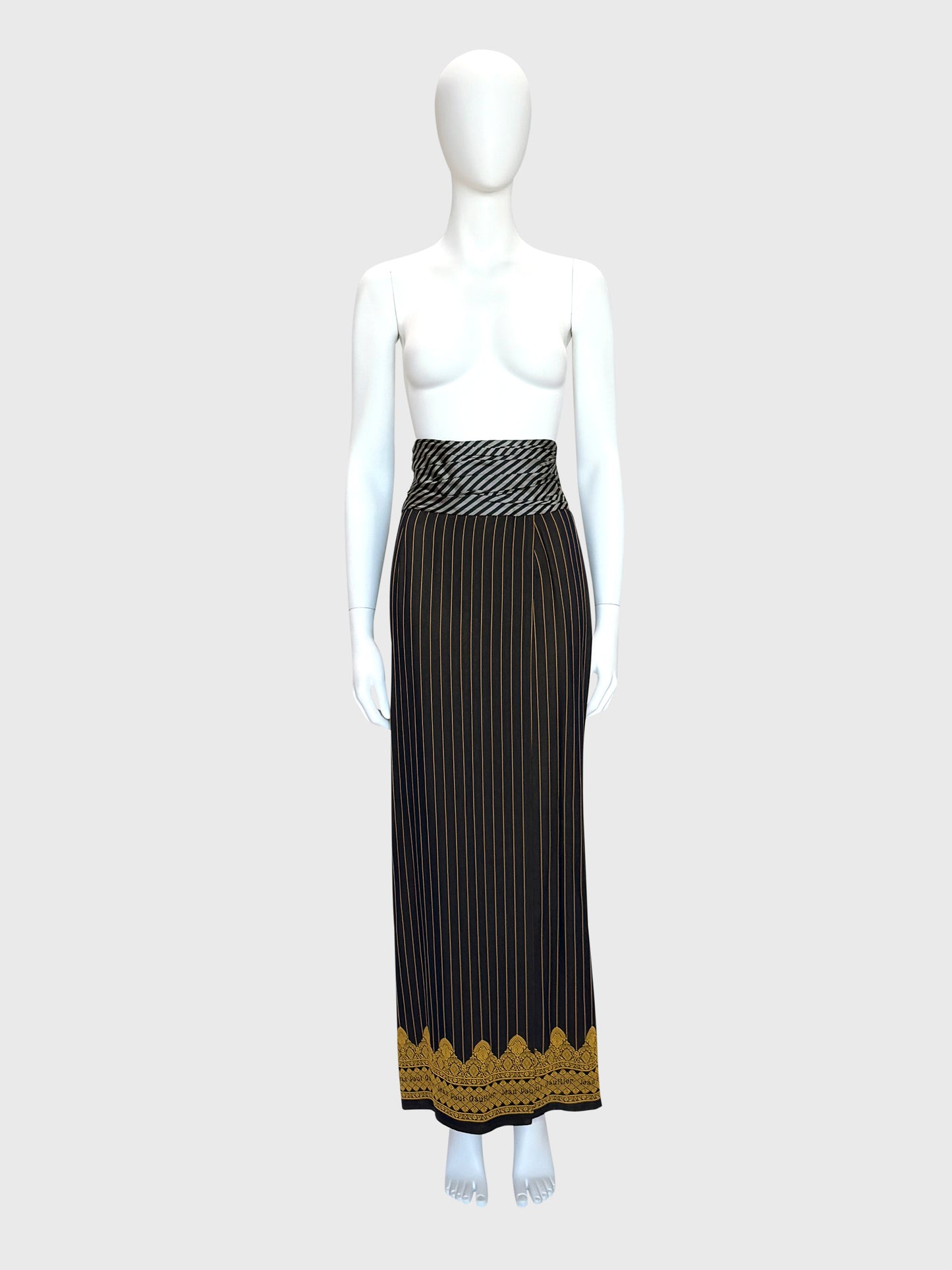 JEAN PAUL GAULTIER Spring 1997 Vintage Pinstripe Jacket & Maxi Skirt Suit Size S-M