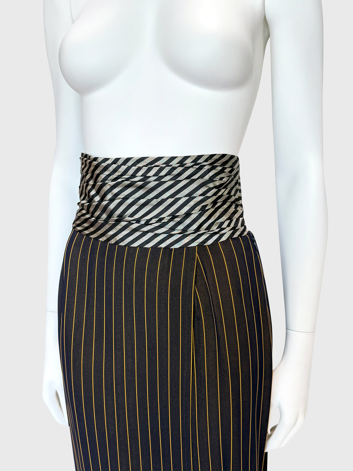 JEAN PAUL GAULTIER Spring 1997 Vintage Pinstripe Jacket & Maxi Skirt Suit Size S-M