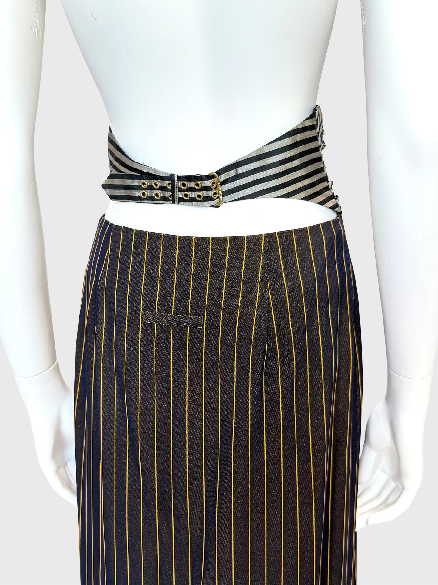 JEAN PAUL GAULTIER Spring 1997 Vintage Pinstripe Jacket & Maxi Skirt Suit Size S-M