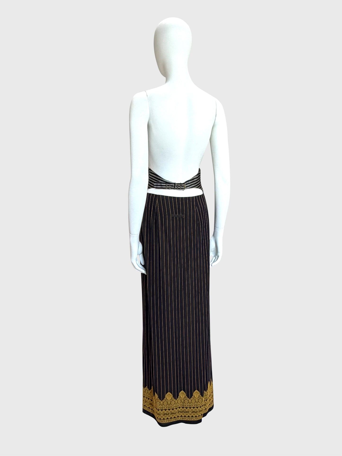 JEAN PAUL GAULTIER Spring 1997 Vintage Pinstripe Jacket & Maxi Skirt Suit Size S-M
