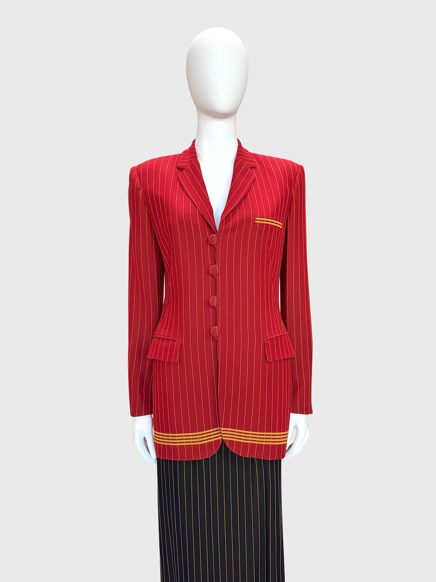 JEAN PAUL GAULTIER Spring 1997 Vintage Pinstripe Jacket & Maxi Skirt Suit Size S-M