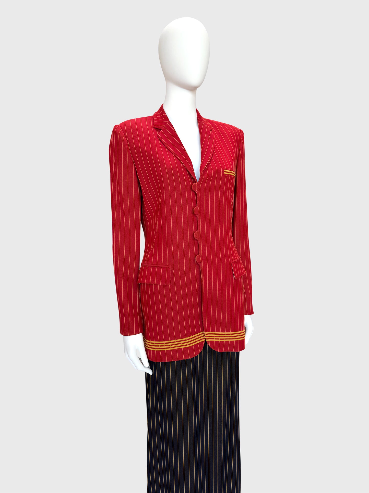 JEAN PAUL GAULTIER Spring 1997 Vintage Pinstripe Jacket & Maxi Skirt Suit Size S-M