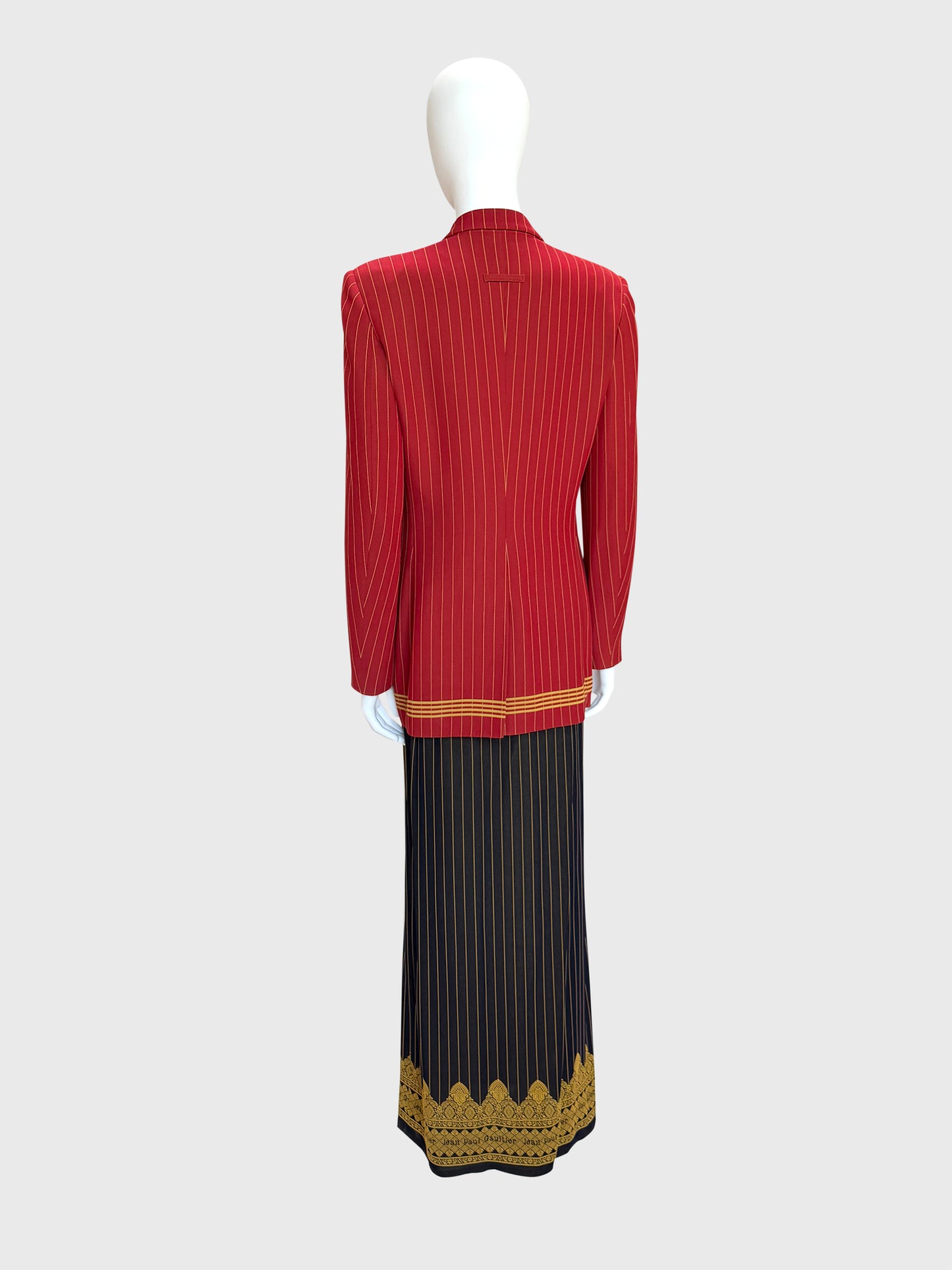 JEAN PAUL GAULTIER Spring 1997 Vintage Pinstripe Jacket & Maxi Skirt Suit Size S-M