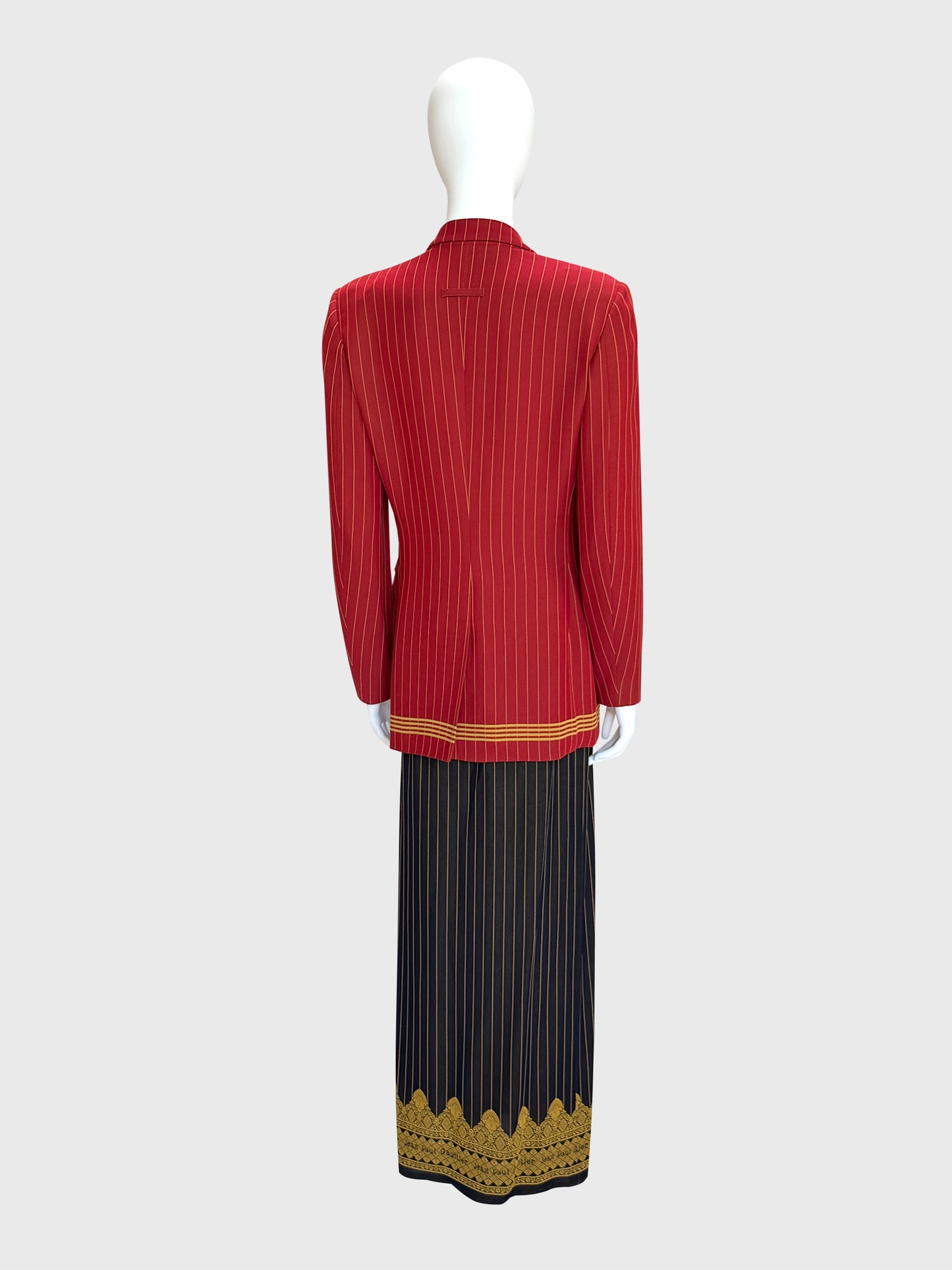 JEAN PAUL GAULTIER Spring 1997 Vintage Pinstripe Jacket & Maxi Skirt Suit Size S-M