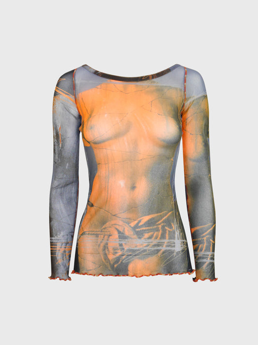 JEAN PAUL GAULTIER Spring 1999 Venus de Milo Mesh Longsleeve Shirt Top Size M