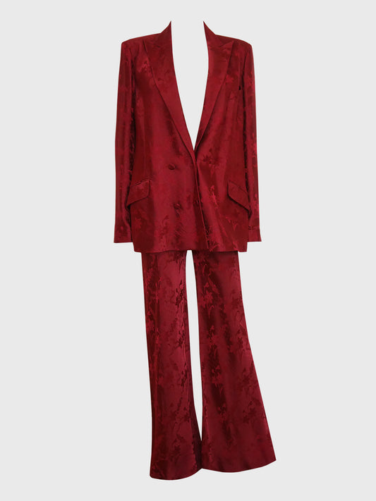 JOHN GALLIANO Paris Spring 1998 Vintage Oxblood Red Jacquard Evening Suit