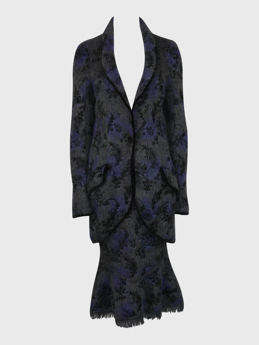 JOHN GALLIANO Fall 1998 Vintage Wool & Velvet Floral Coat & Skirt Suit