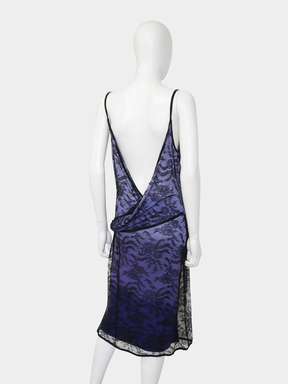 JOHN GALLIANO Fall 1998 Vintage Backless Ombré Lace Evening Dress Size L