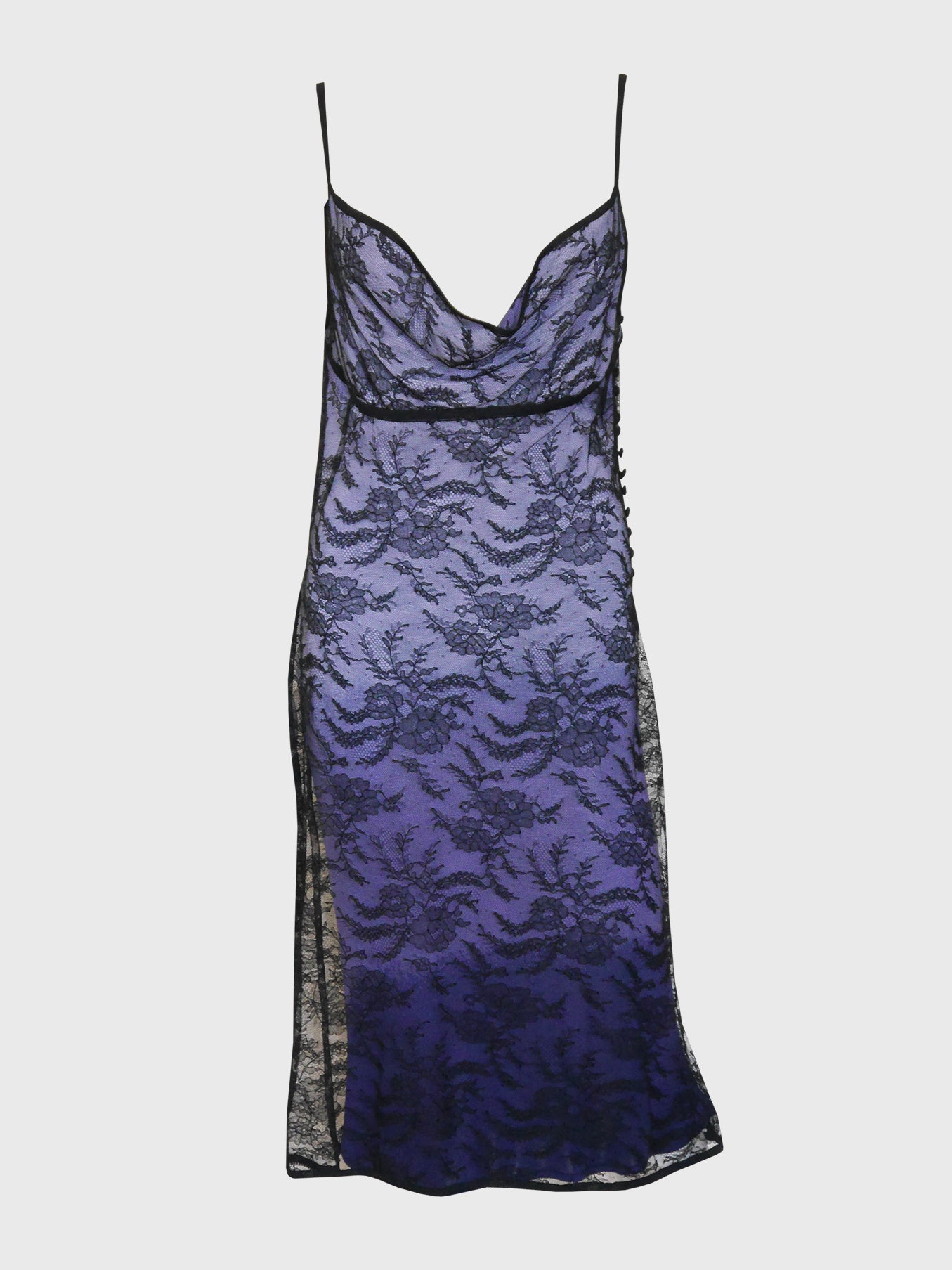 JOHN GALLIANO Fall 1998 Vintage Backless Ombré Lace Evening Dress Size M