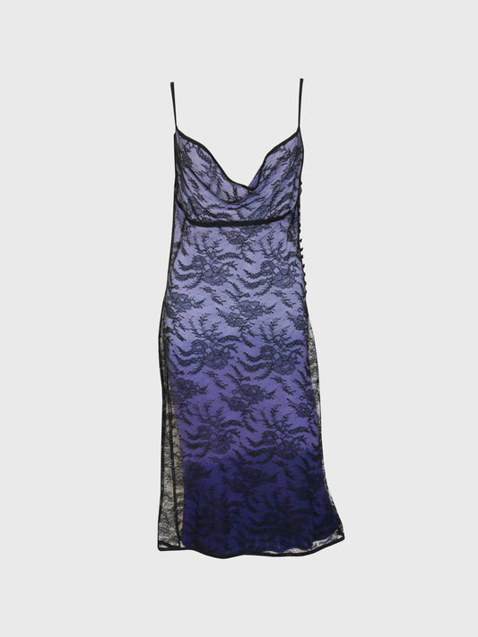 JOHN GALLIANO Fall 1998 Vintage Backless Ombré Lace Evening Dress Size M