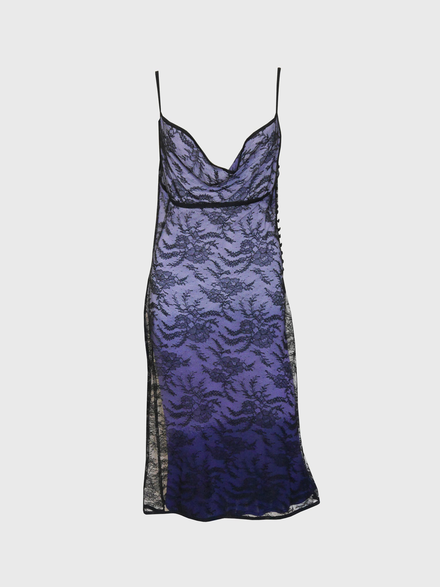 JOHN GALLIANO Fall 1998 Vintage Backless Ombré Lace Evening Dress Size L