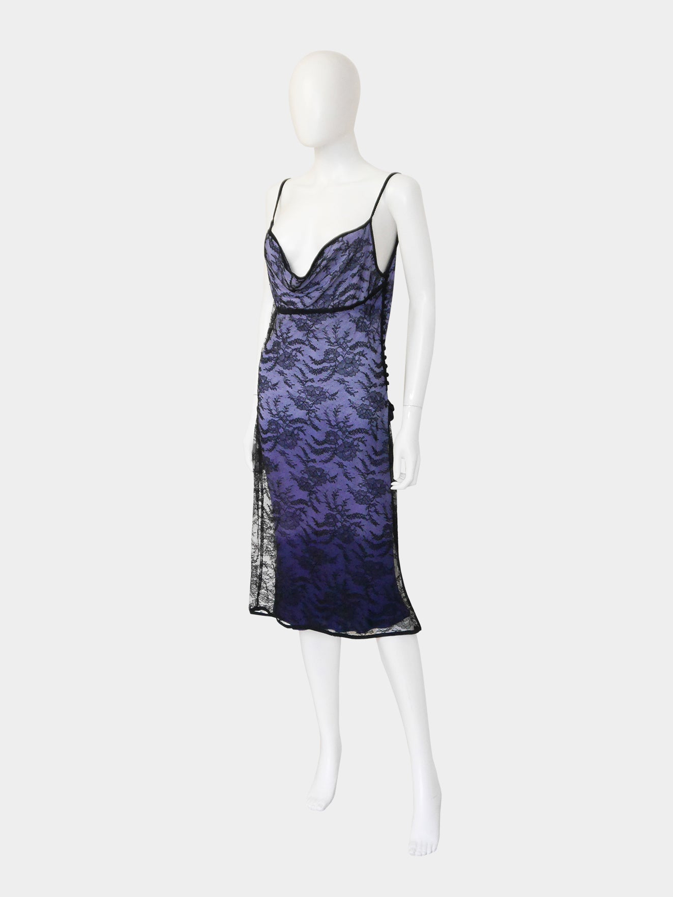 JOHN GALLIANO Fall 1998 Vintage Backless Ombré Lace Evening Dress Size L