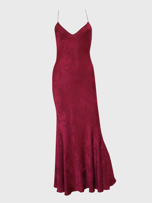 JOHN GALLIANO Spring 1998 Vintage Red Silk Jacquard Evening Slip Dress