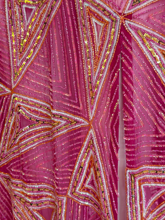 JULIEN MACDONALD 1990s 2000s Vintage Fully Beaded & Sequined Pink Silk Evening Gown Size XS